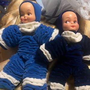 RARE VINTAGE VELVET YO-YO DOLL DUO 1960’sb handmade kitschy folk art pair